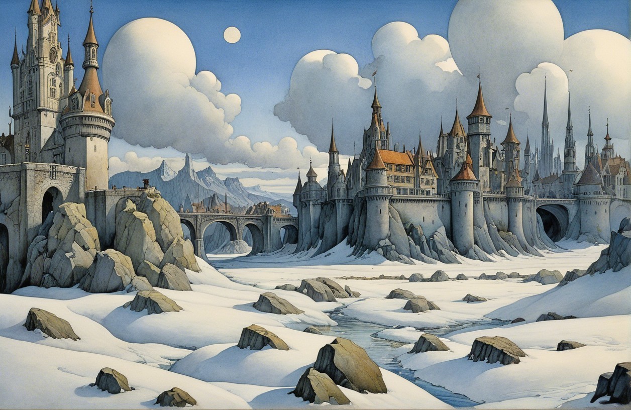 Majestic Castle in a Wintery Fantastical Landscape