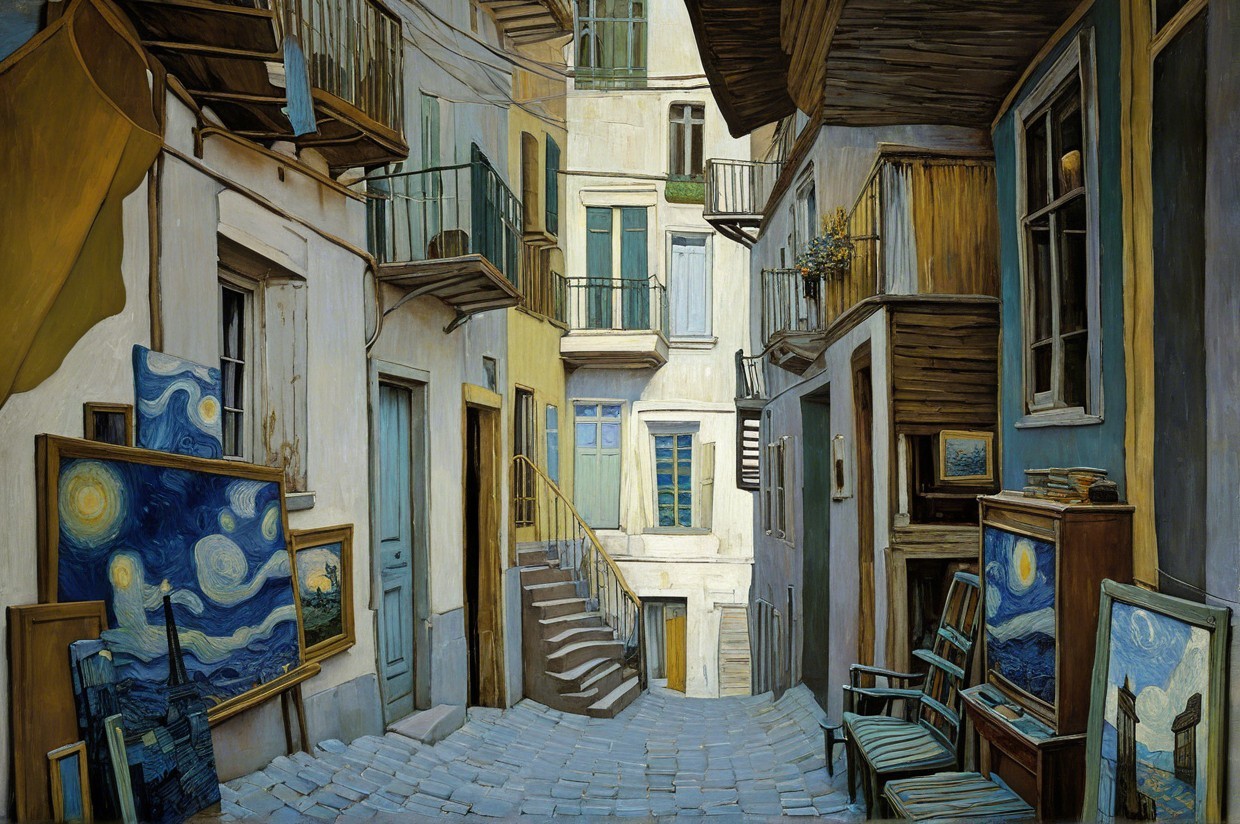Charming Cobblestone Alleyway with Artistic Touches