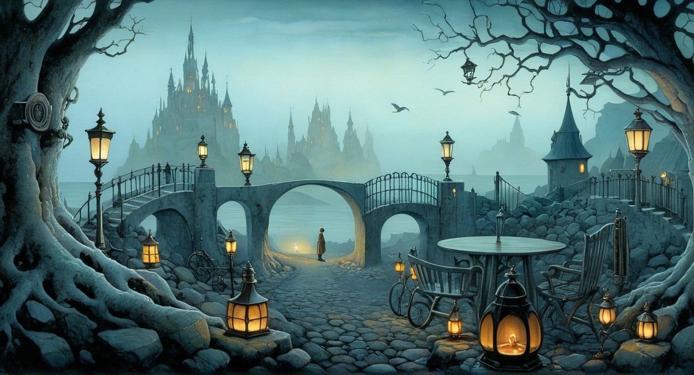 Twilight Scene with Cobblestone Pathway and Castle