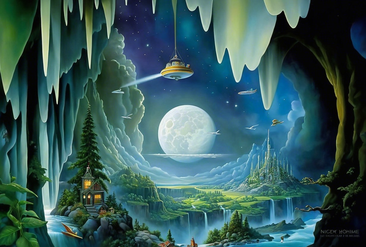 Fantastical Landscape with Moonlit Mountains and Castle