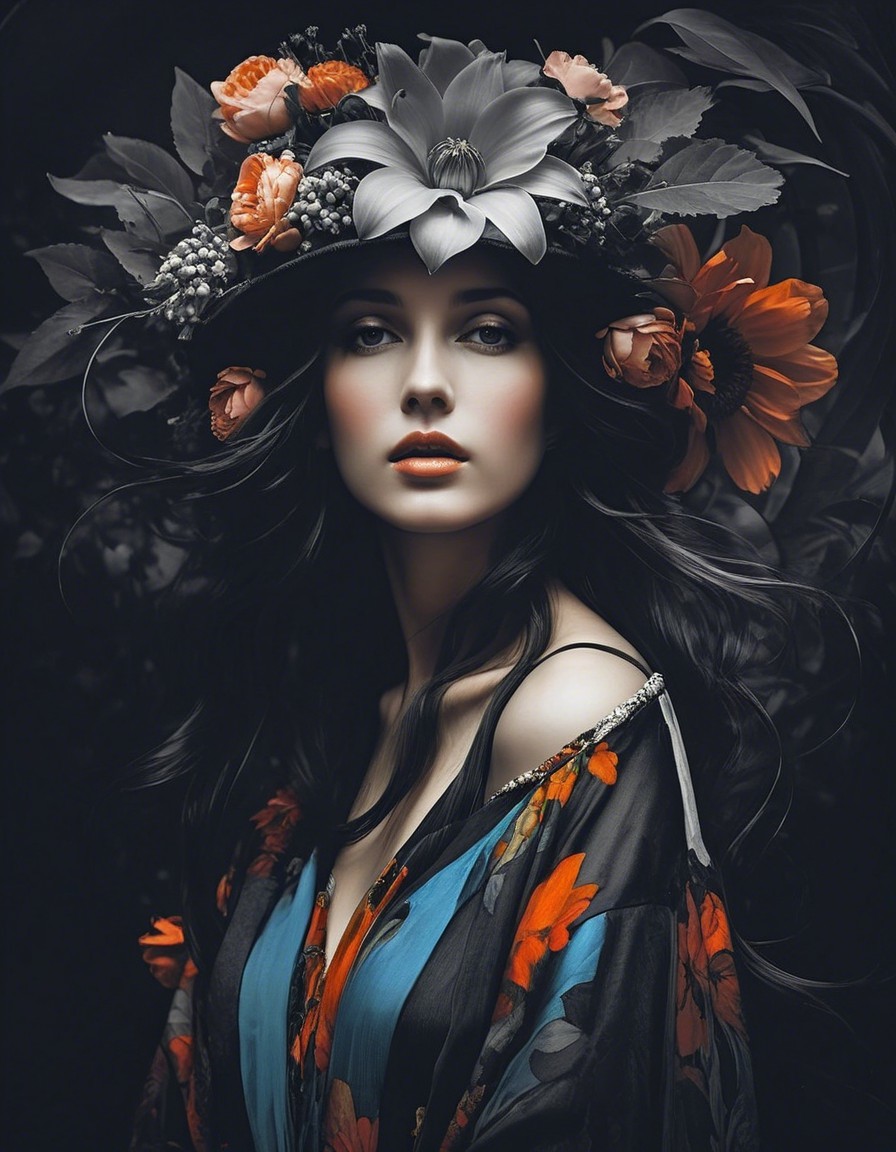 Portrait of a Woman with Floral Crown and Elegant Garment