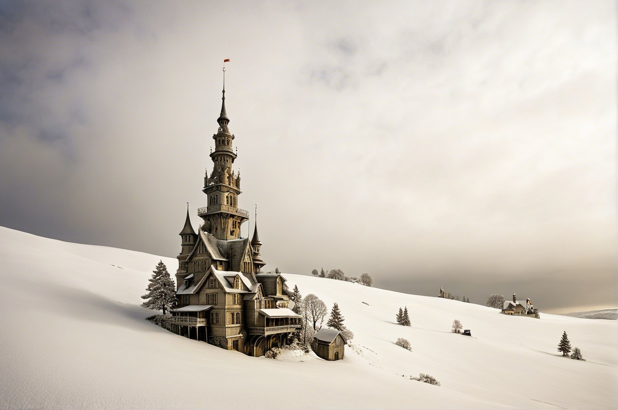 Majestic Castle in Snowy Landscape with Turrets