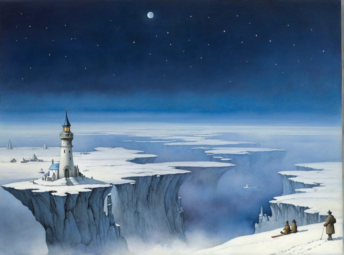 Winter Landscape with Lighthouse and Starry Sky