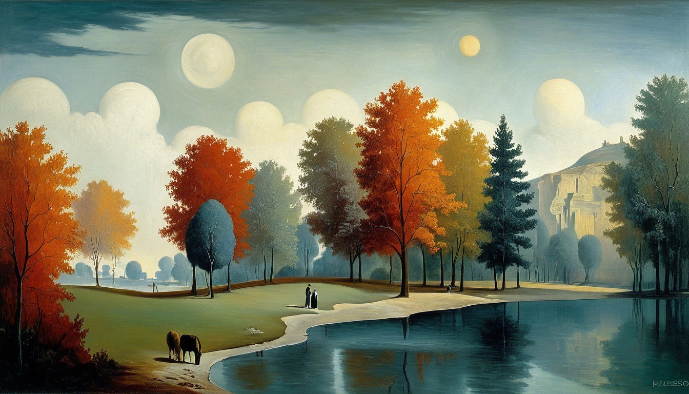 Serene landscape with river and vibrant fall foliage
