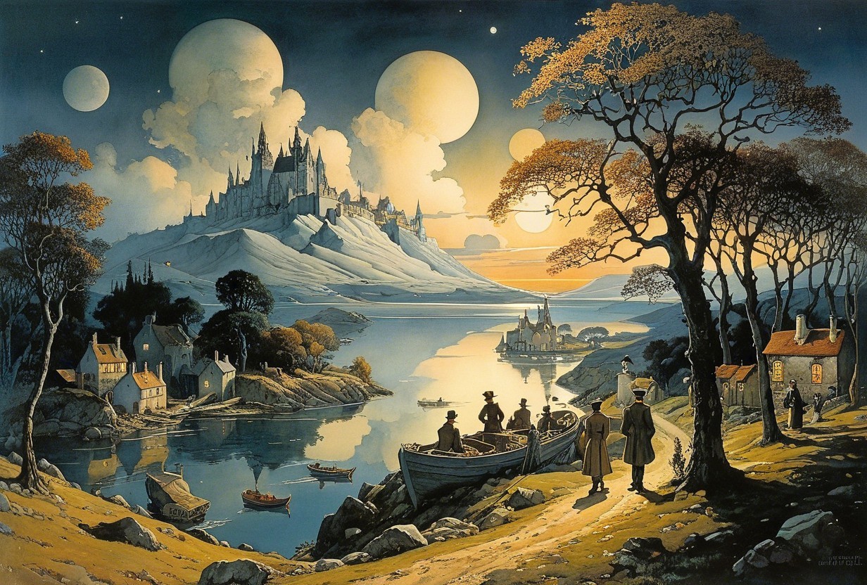 Majestic Castle on Mountain Under Multiple Moons