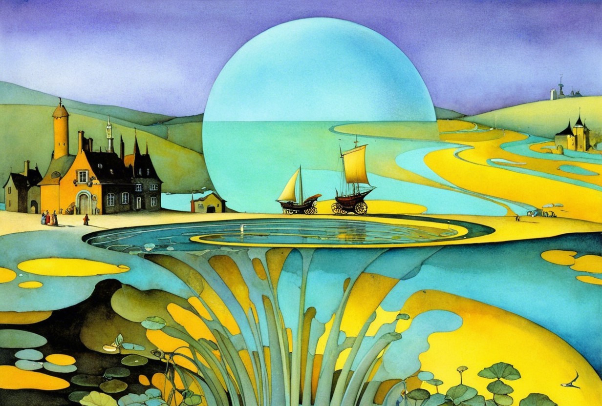Surreal Landscape with Vibrant Colors and Shapes