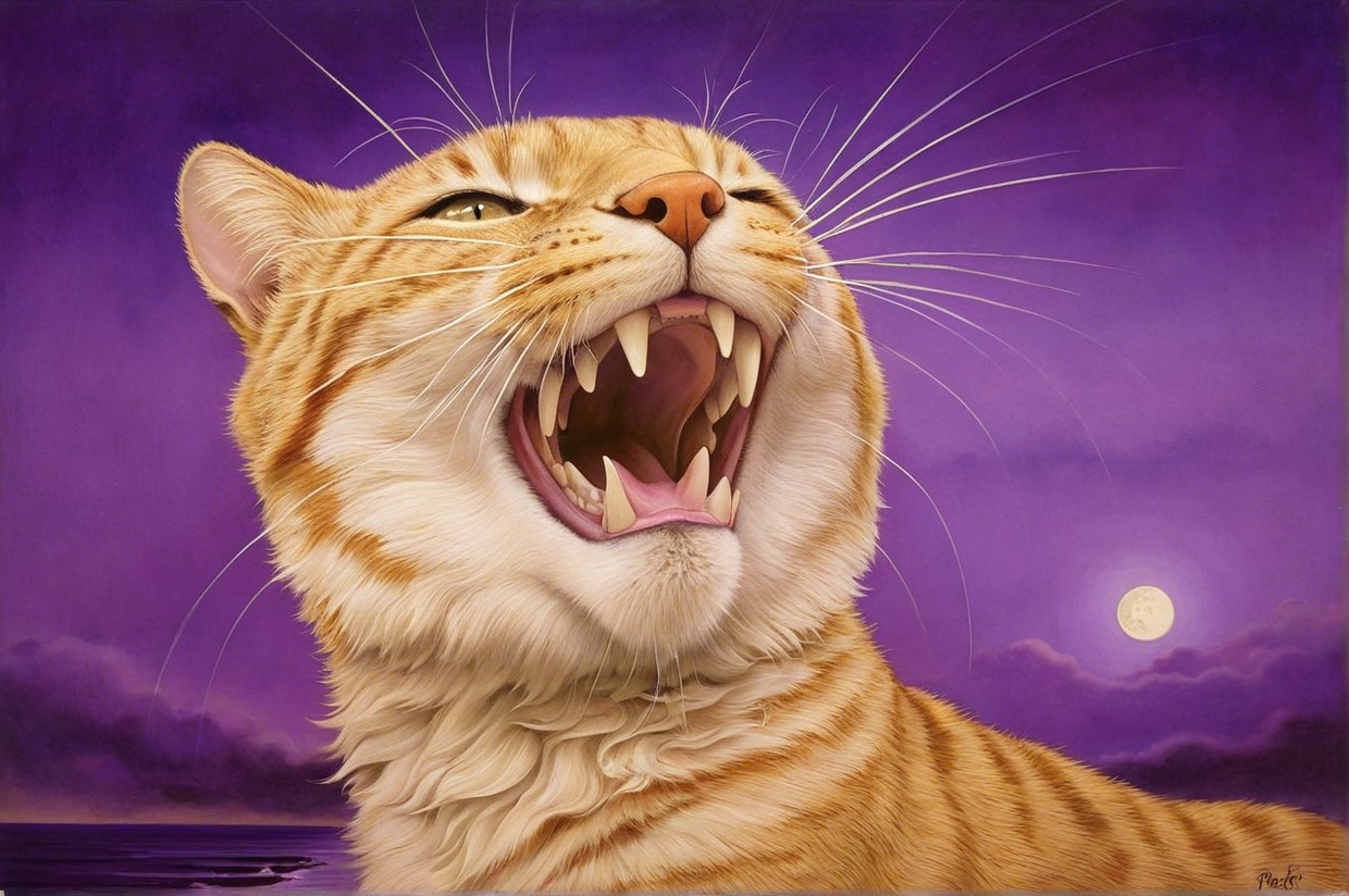 Surreal Painting of Orange Tabby Cat and Ocean Scene