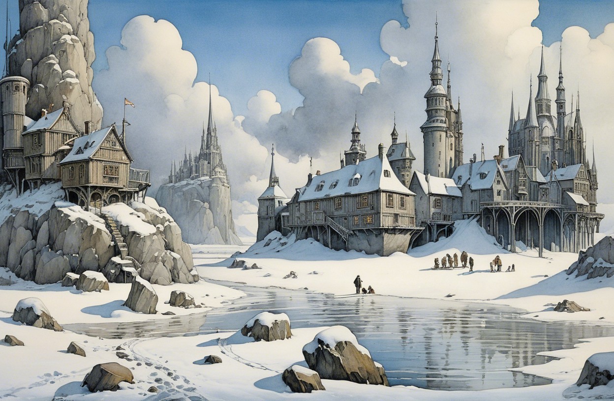 Winter Landscape with Castles and Frozen Lake