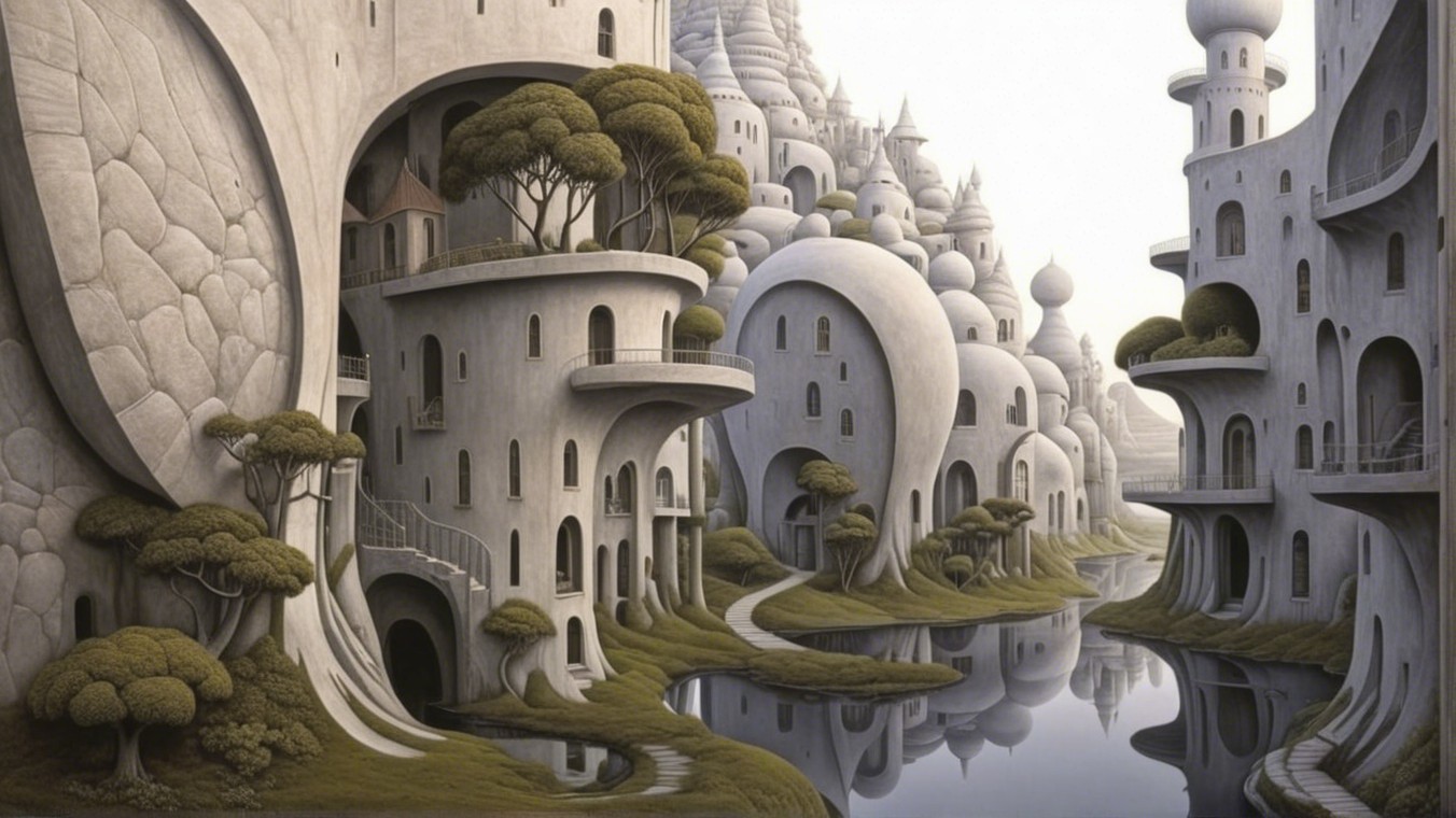Surreal Landscape with Whimsical Organic Architecture