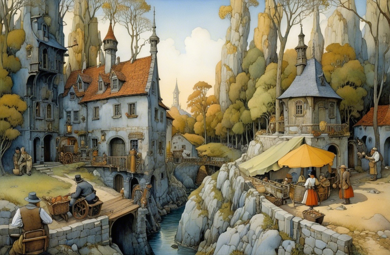Picturesque Village with Stone Buildings and Canal