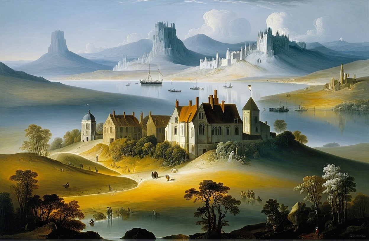Majestic Castle by Reflective Lake in Serene Landscape