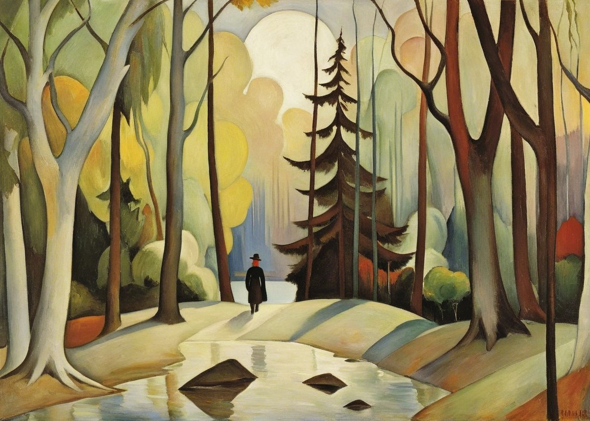 Serene Forest Landscape with Winding Path and Stream