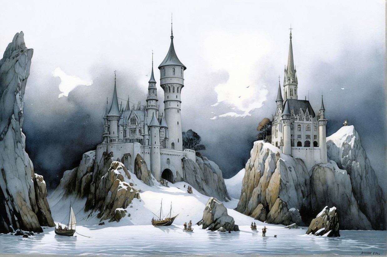Majestic Castles on Rocky Cliffs in Winter Landscape