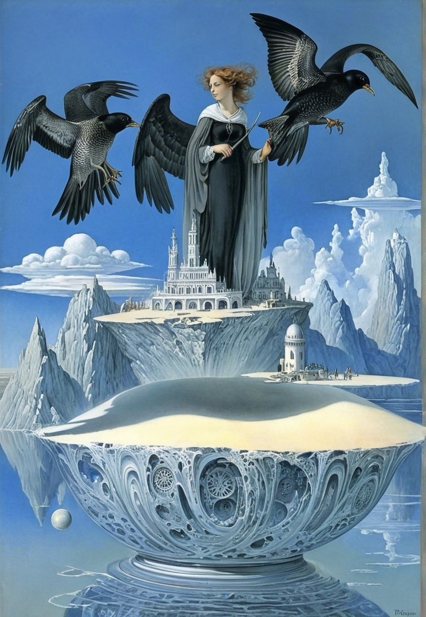 Surreal Landscape with Majestic Woman and Floating Island