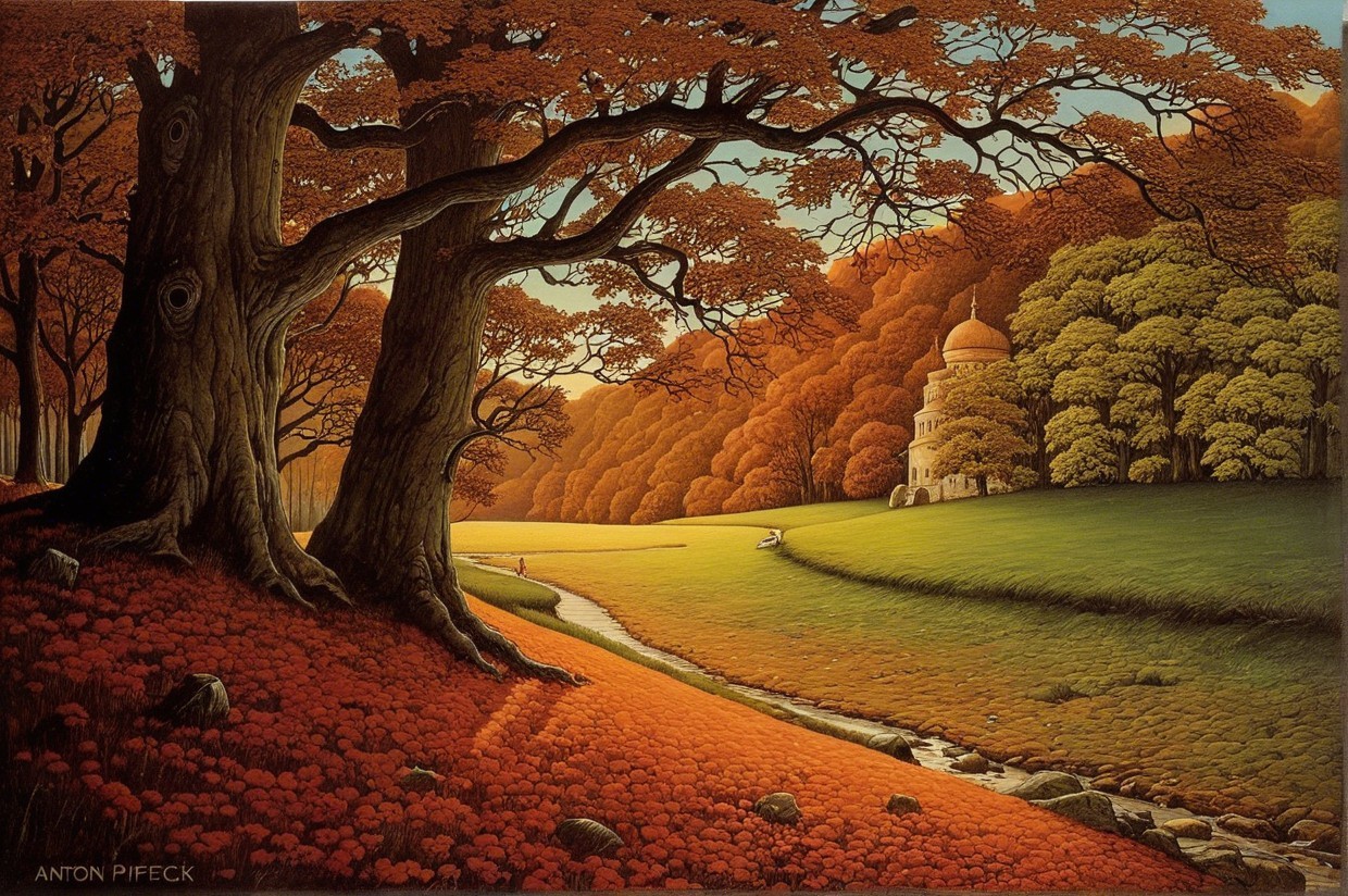 Tranquil Autumn Landscape with Trees and Stream