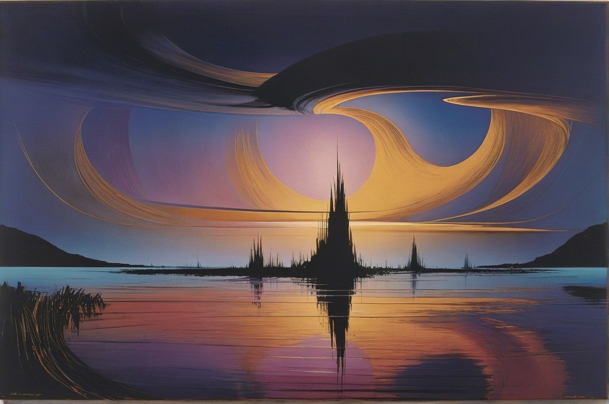 Surreal Landscape with Vibrant Sunset and Spires