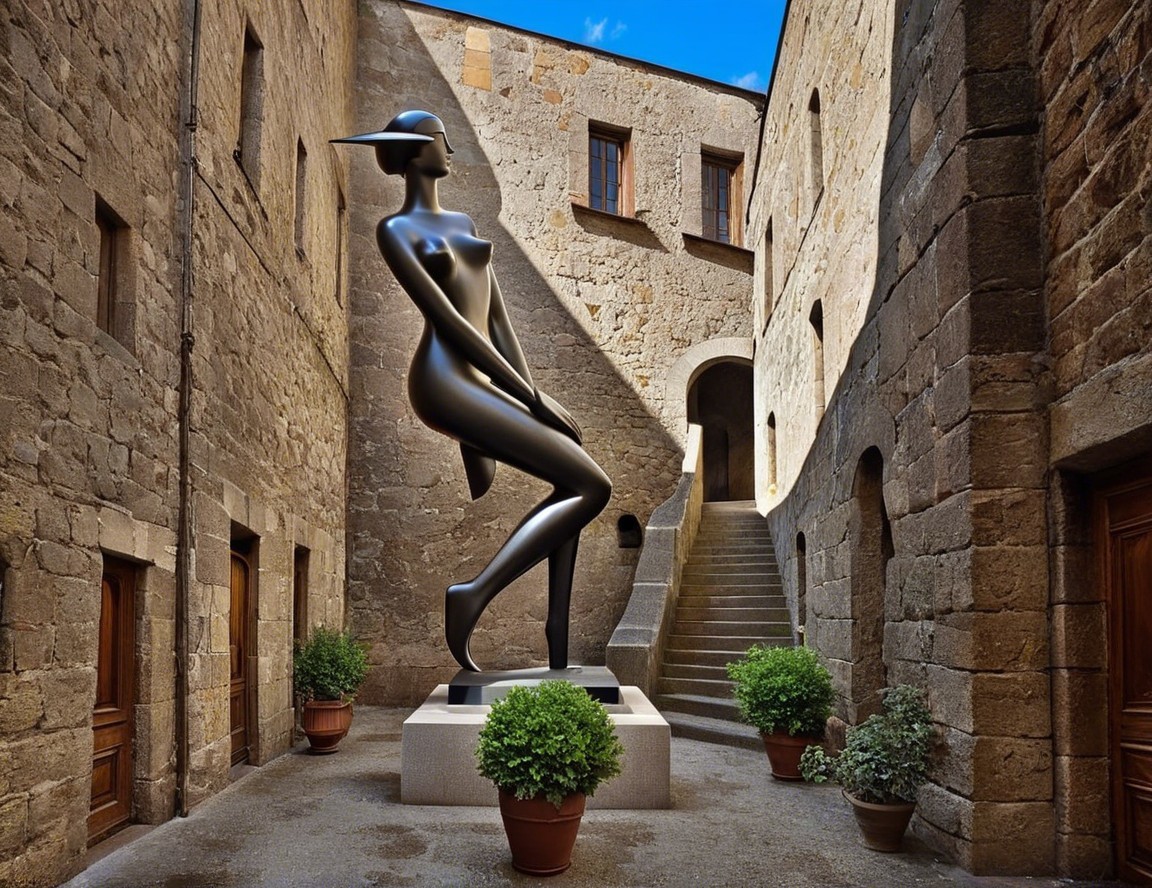 Abstract Sculpture of Woman in Historic Alley