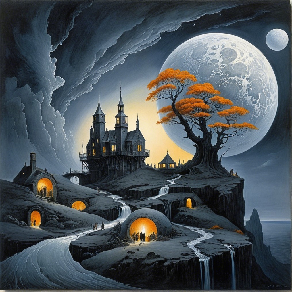 Gothic Castle Landscape Under Oversized Moonlight