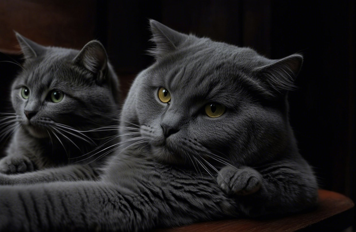 Gray Cats in Dim Lighting with Cozy Companionship