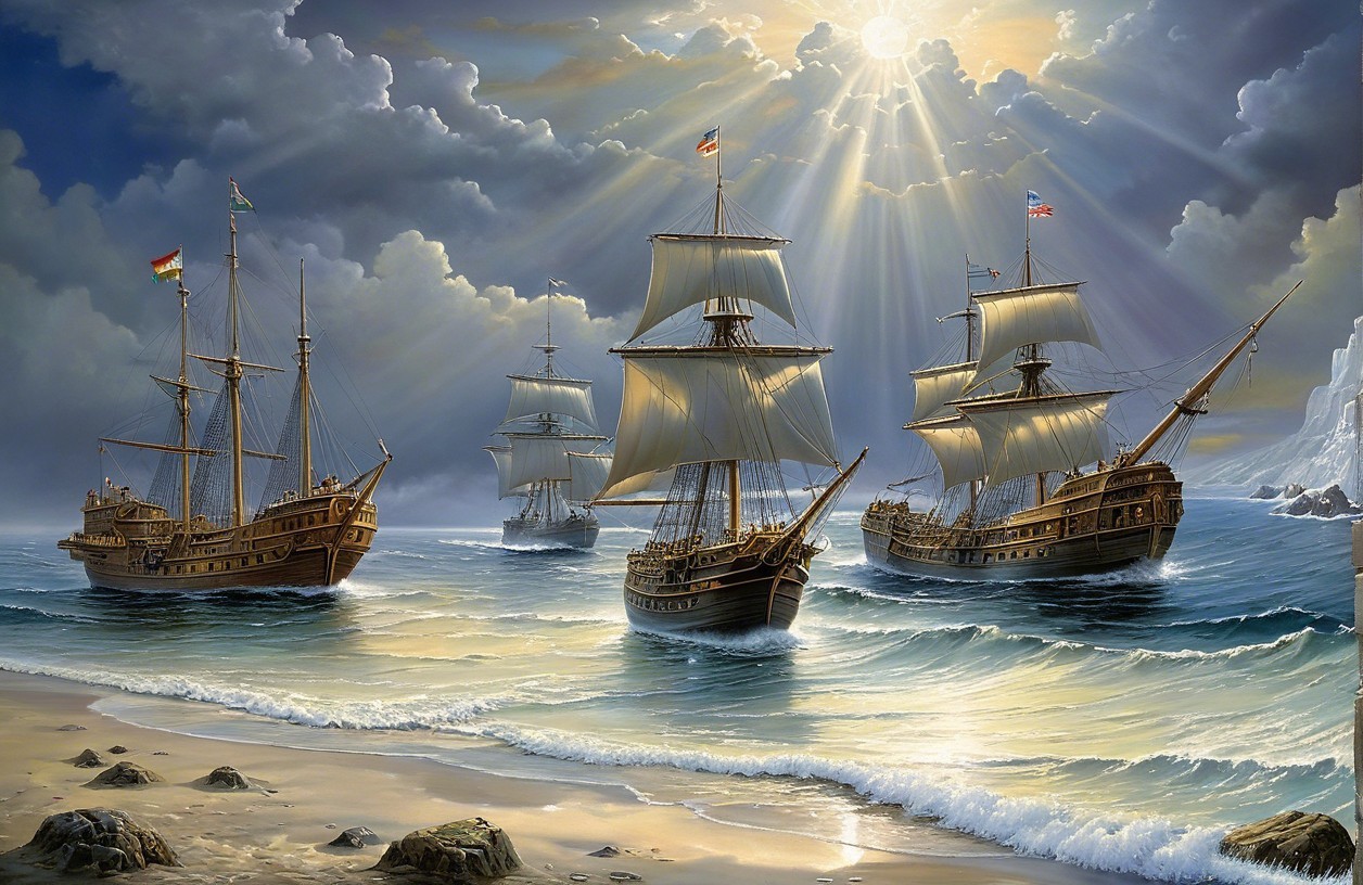 Seascape with Sailing Ships and Dramatic Sky