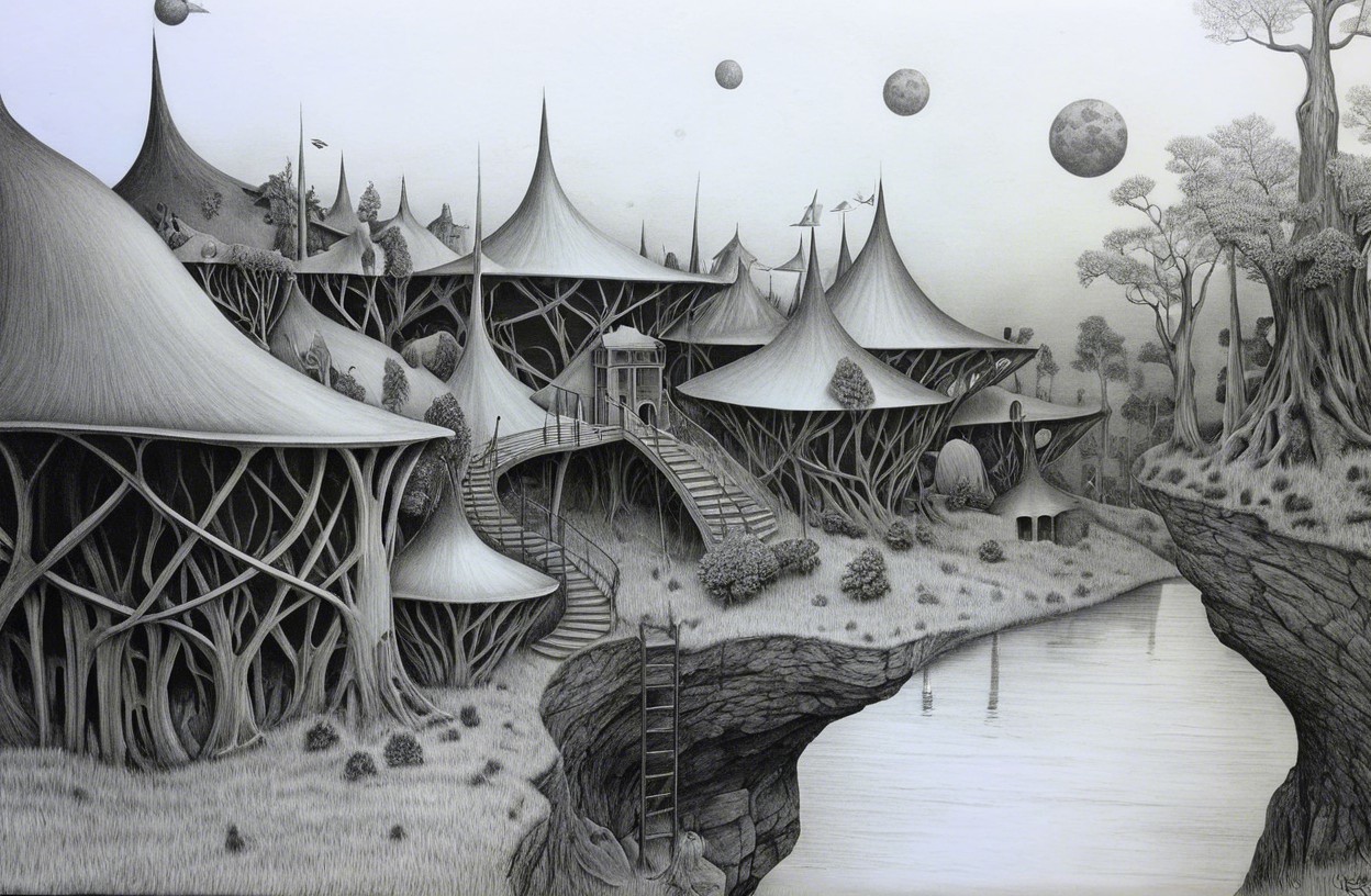 Surreal Landscape with Whimsical Tree-like Structures