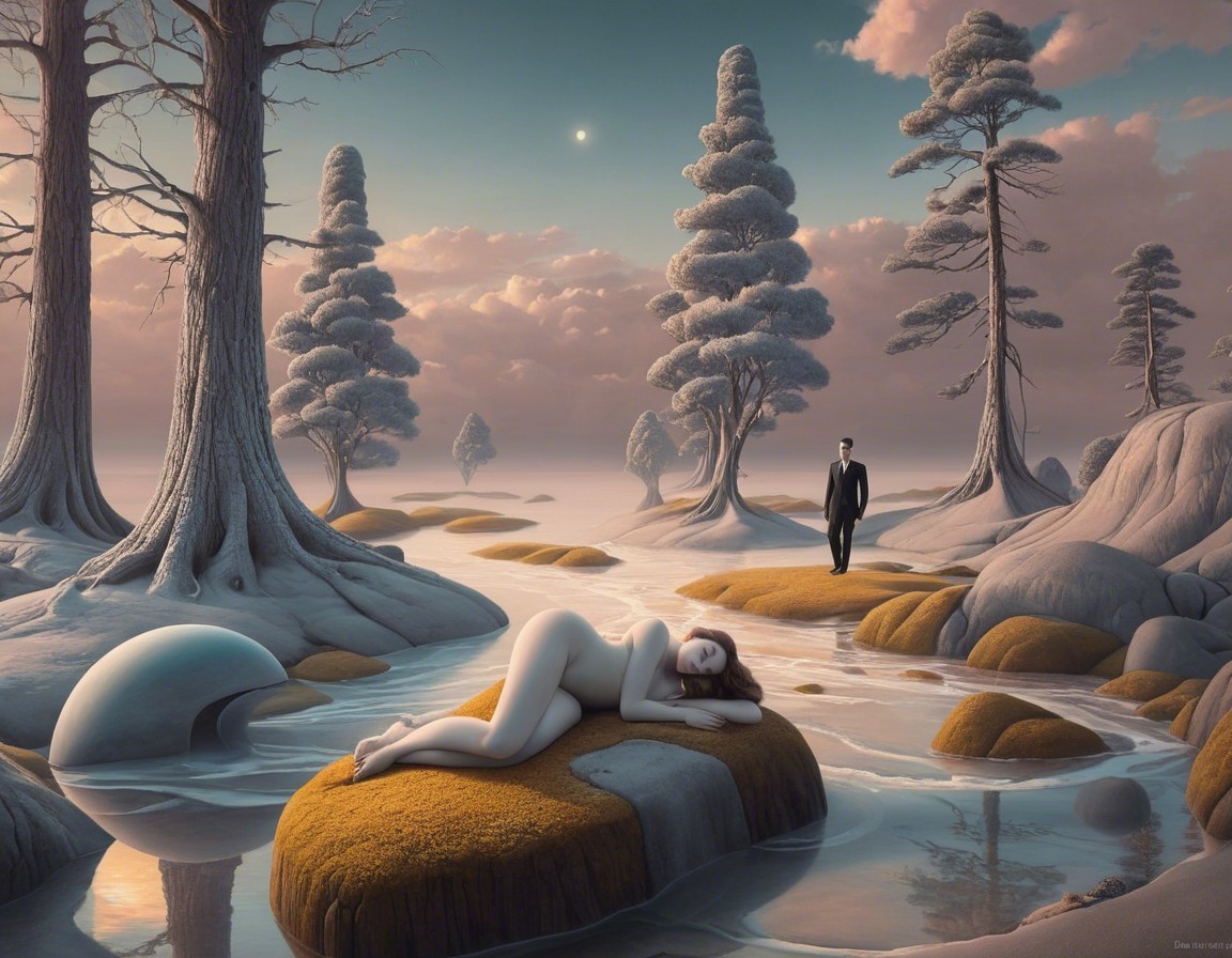 Surreal Landscape with Woman and Icy Trees