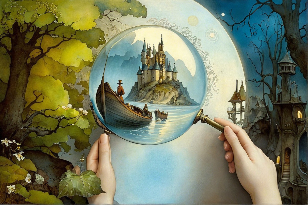 Whimsical Landscape with Castle and Tranquil Lake