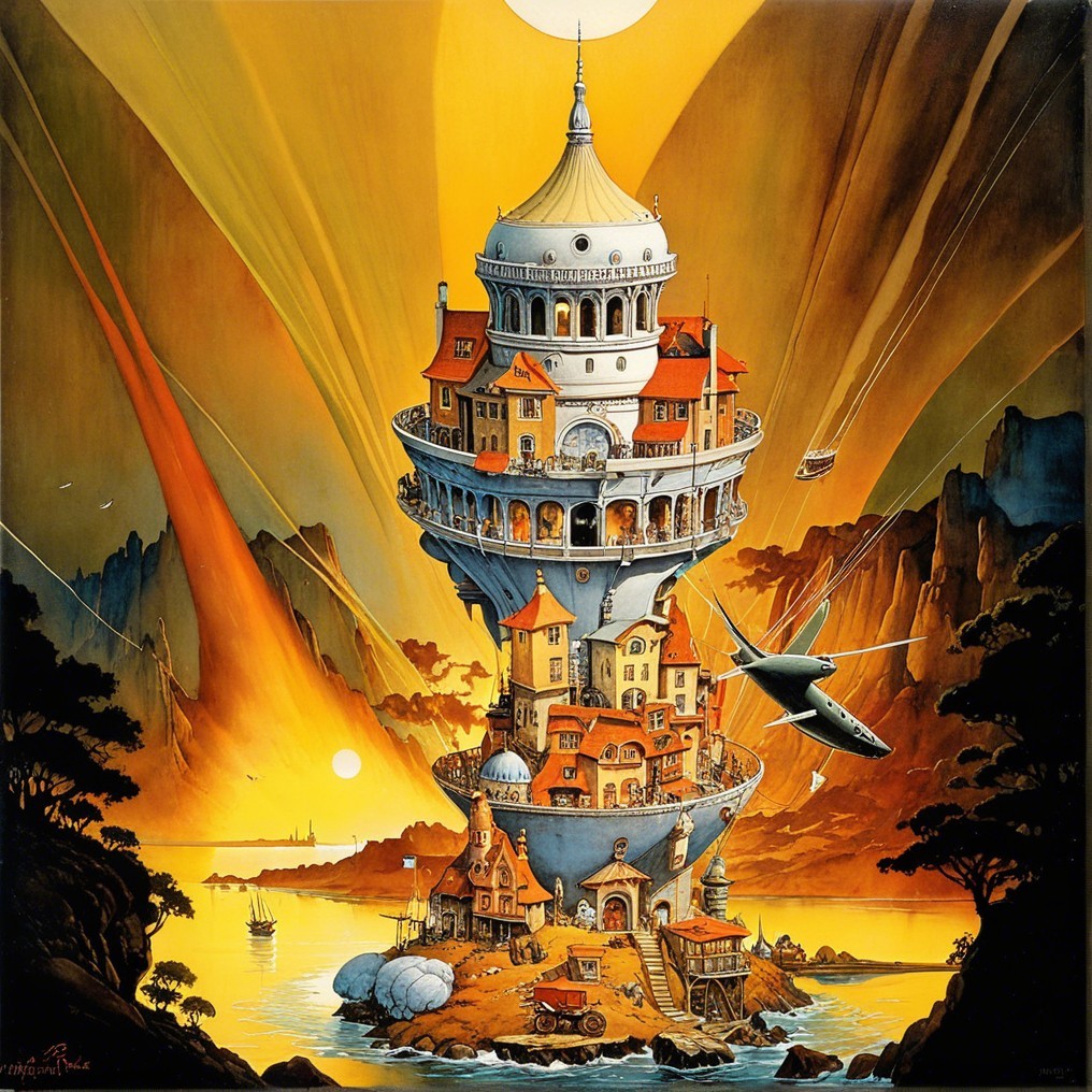Whimsical Castle Structure in Dreamlike Landscape