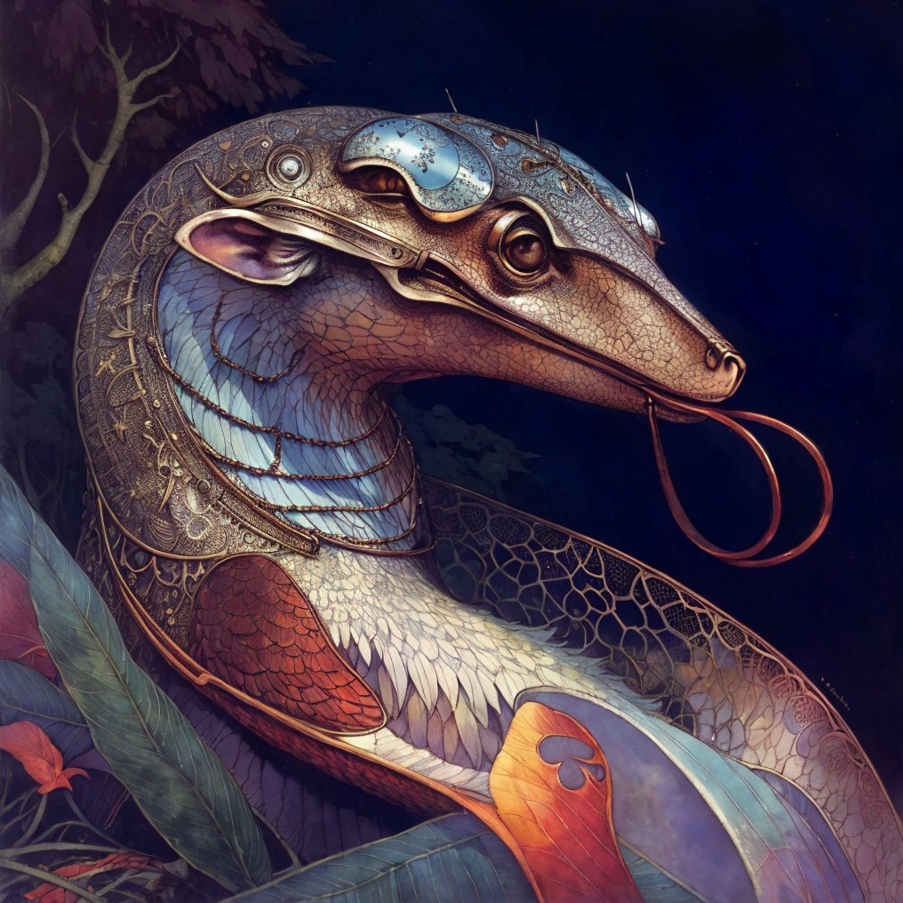 Fantastical Lizard Creature with Metallic Patterns