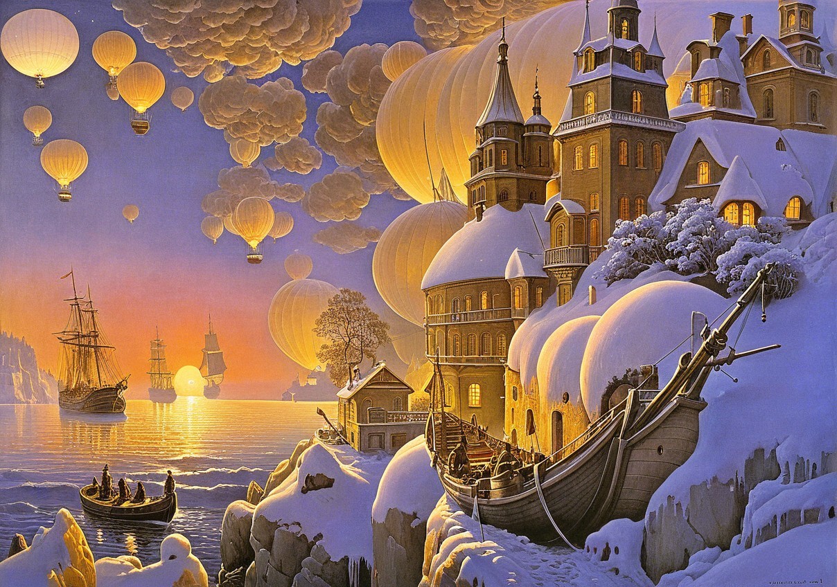 Serene Winter Landscape with Snow-Covered Buildings