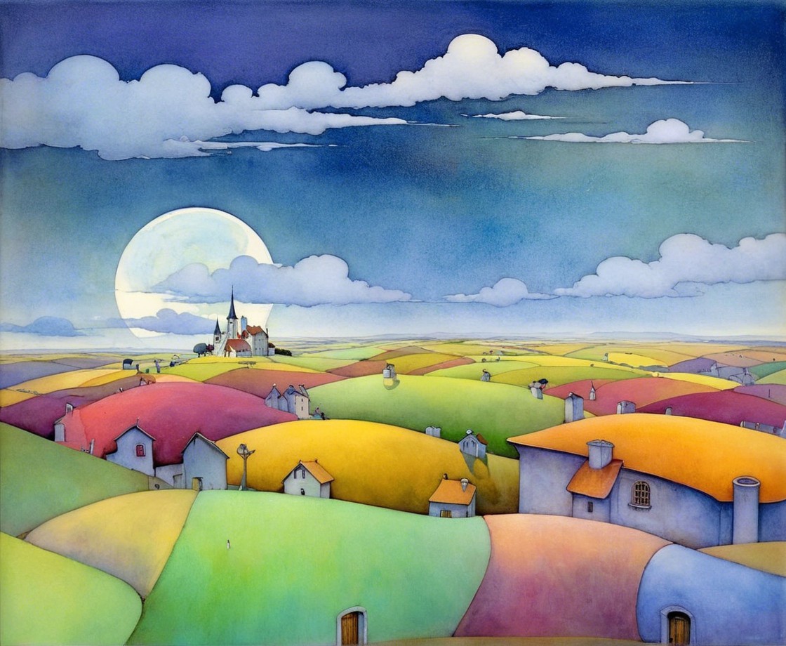 Whimsical Landscape with Colorful Hills and Castle