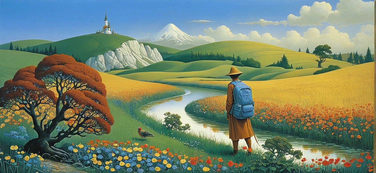 Serene Landscape with Hills, River, and Castle View