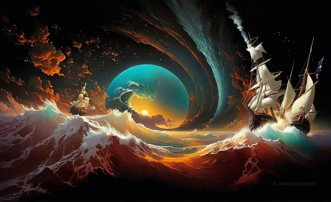 Fantasy Nautical Adventure with Majestic Ships and Waves