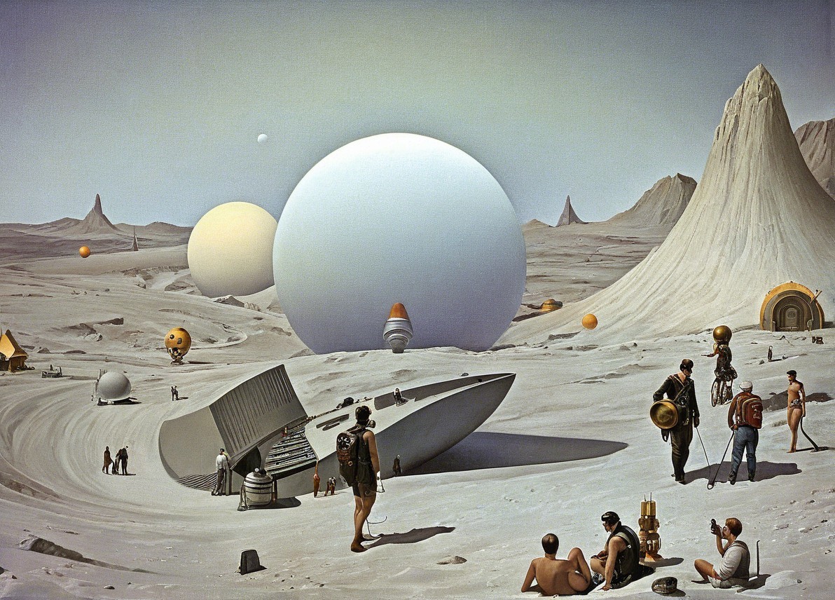 Surreal Otherworldly Landscape with Futuristic Elements