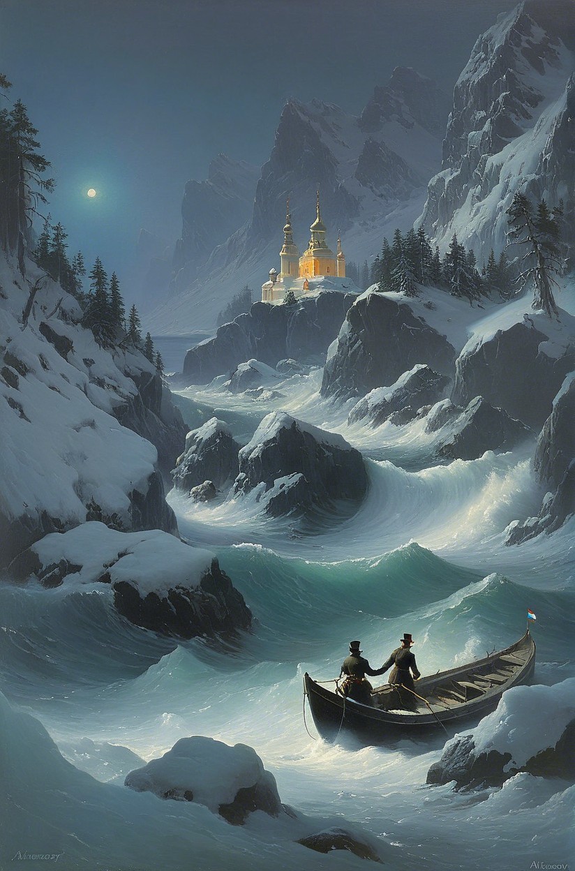 Moonlit Landscape with Figures in a Boat and Temple