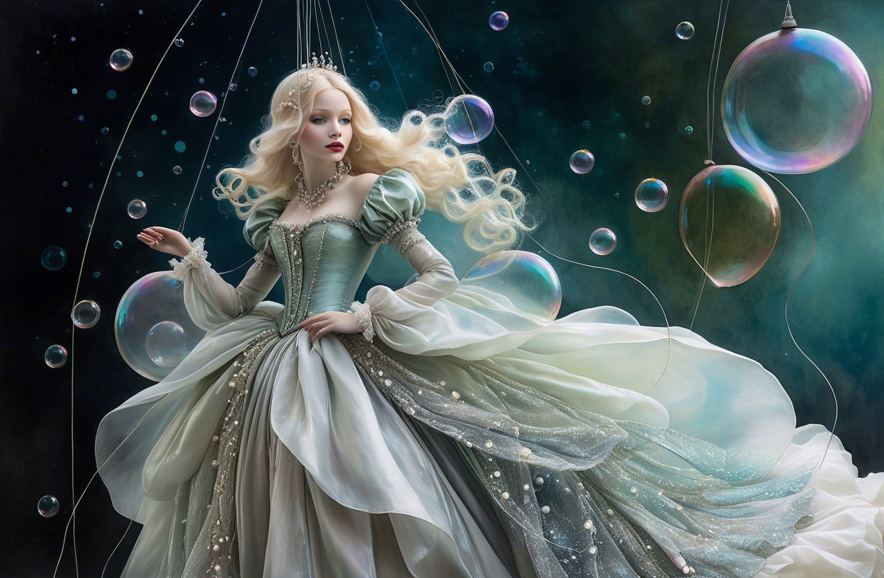 Fairytale figure in ethereal bubbles and dreamy setting