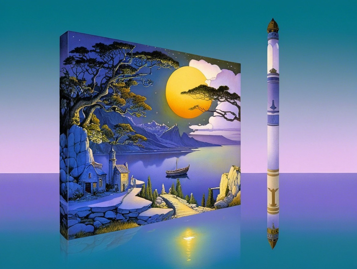 Serene Nighttime Landscape with Sunset and Cottage