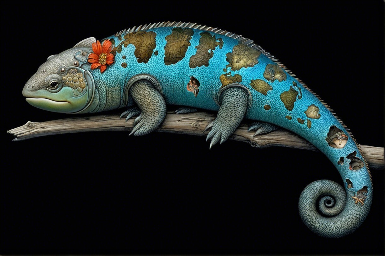 Vividly Colored Fantastical Lizard on a Branch