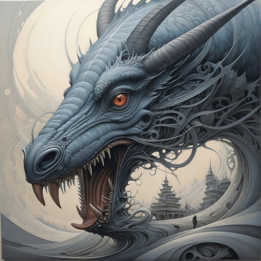 Intricately Designed Dragon Head with Serene Landscape