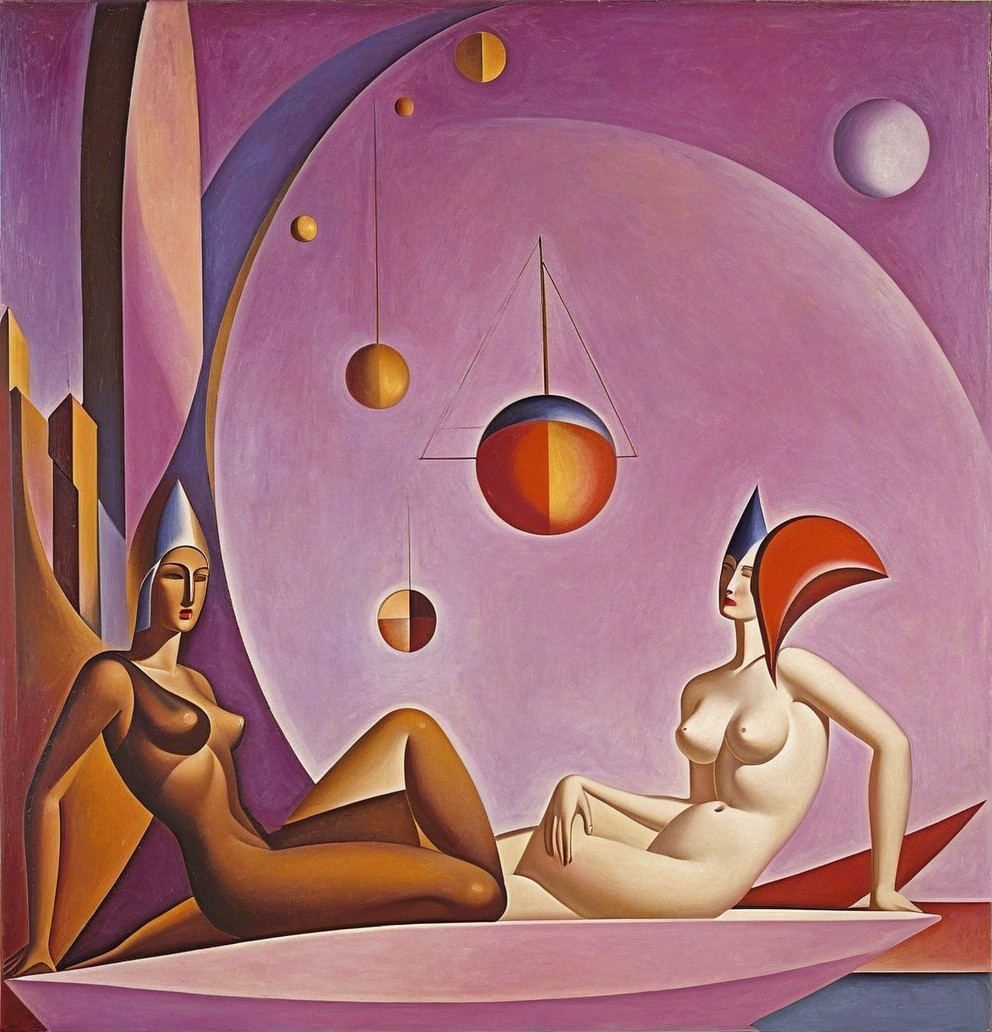 Stylized Figures in Surreal Abstract Space with Geometry