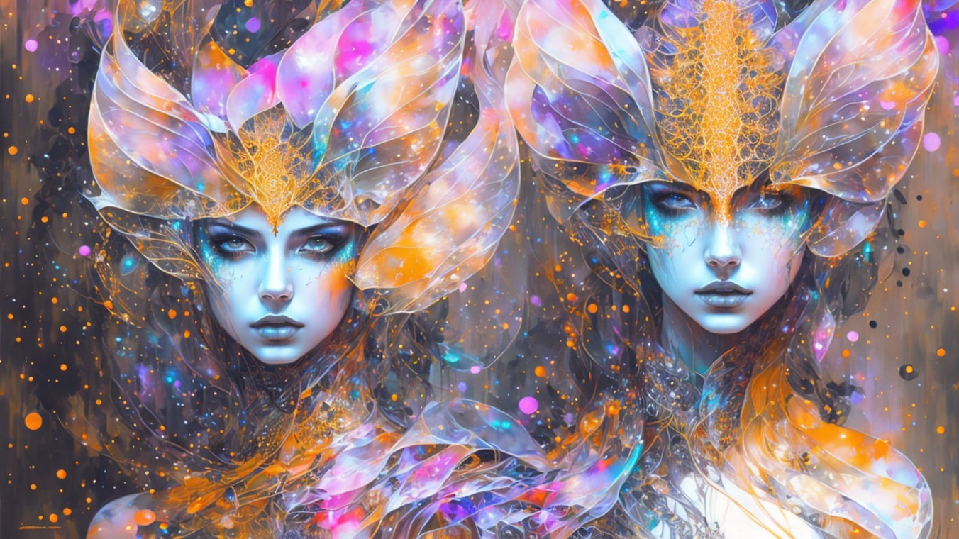 Ethereal Figures with Translucent Wing-like Headpieces