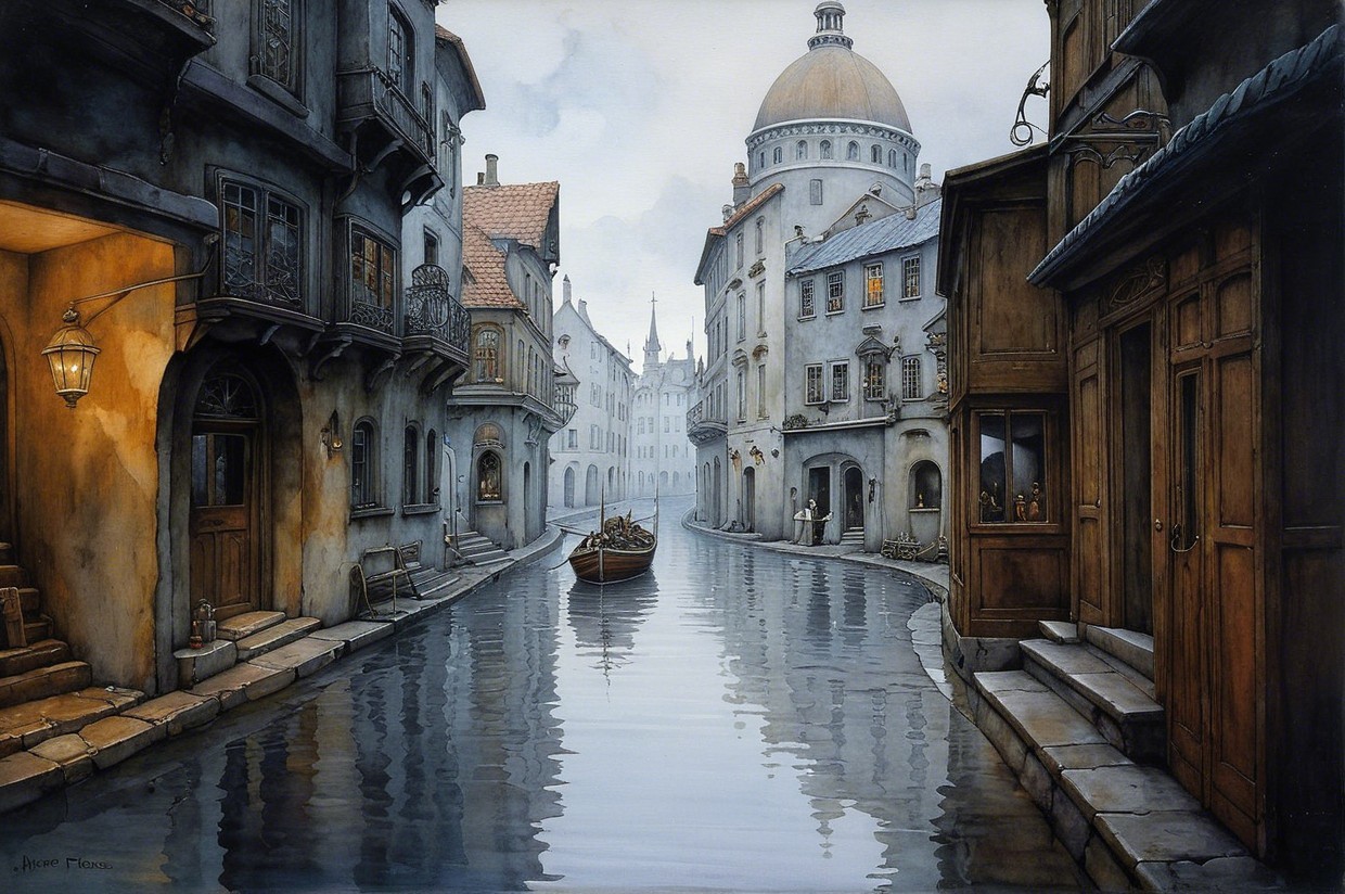 Historic Town Canal with Elegant Buildings and Reflections