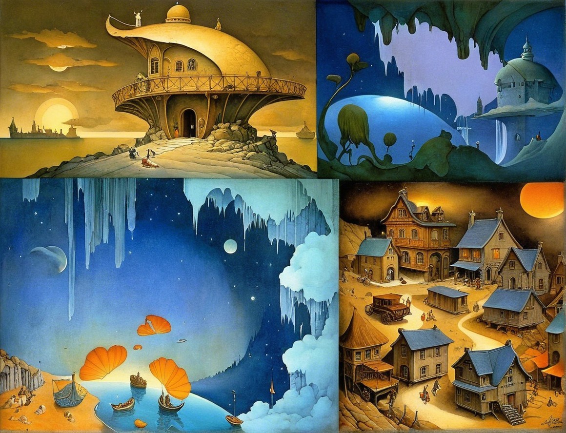 Surreal Landscape with Four Distinct Scenes
