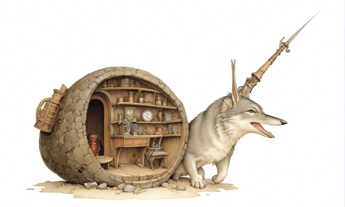 Whimsical Fox-Like Creature in Cozy Library Dwelling