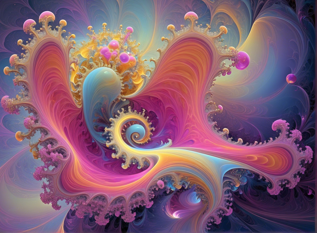 Vibrant Fractal Art with Light Blue Teardrop Center