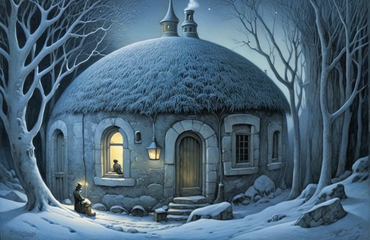 Cozy Stone Cottage in a Snowy Winter Landscape