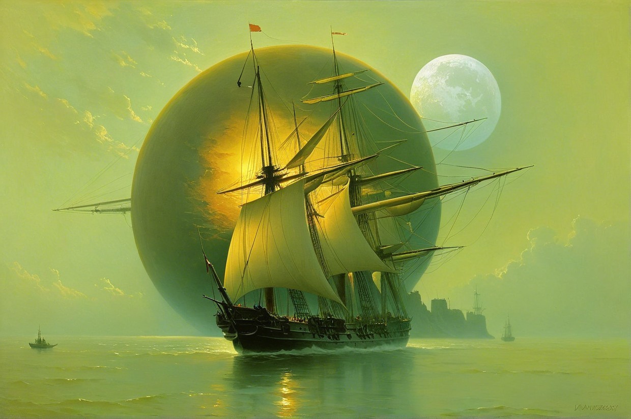Majestic Sailing Ship on Tranquil Waters at Dusk