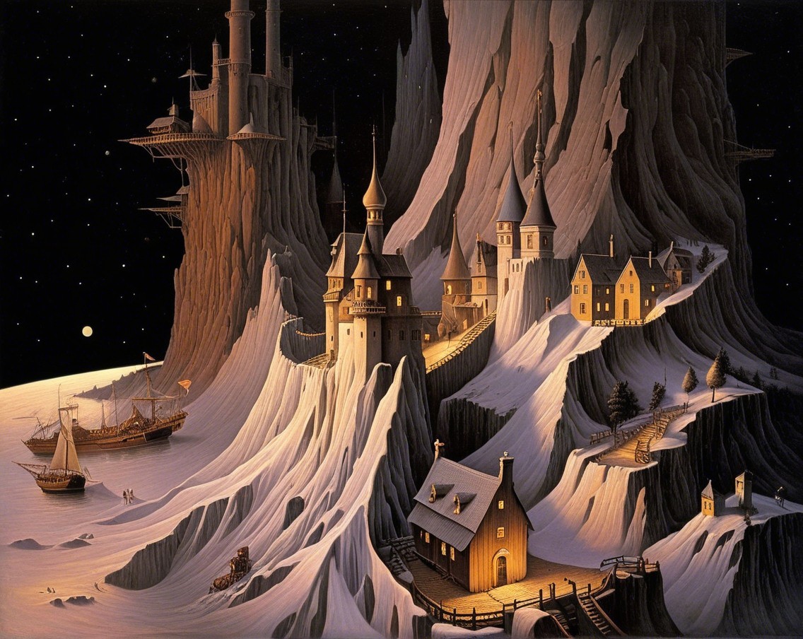 Twilight Landscape with Castles and Snowy Path