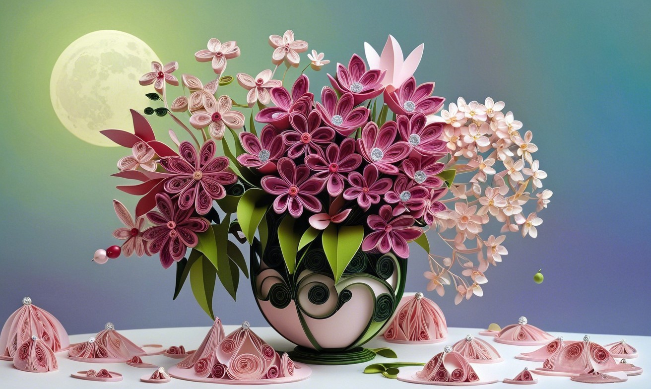 Vibrant Paper Quilling Flower Bouquet in Decorative Vase