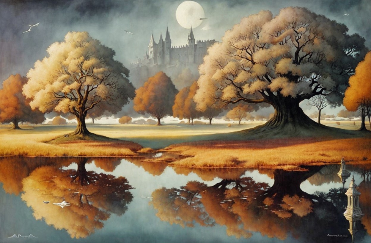 Serene Landscape with Golden Trees and Tranquil River